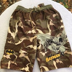 Camo Print with Batman Graphics Swim Trunks